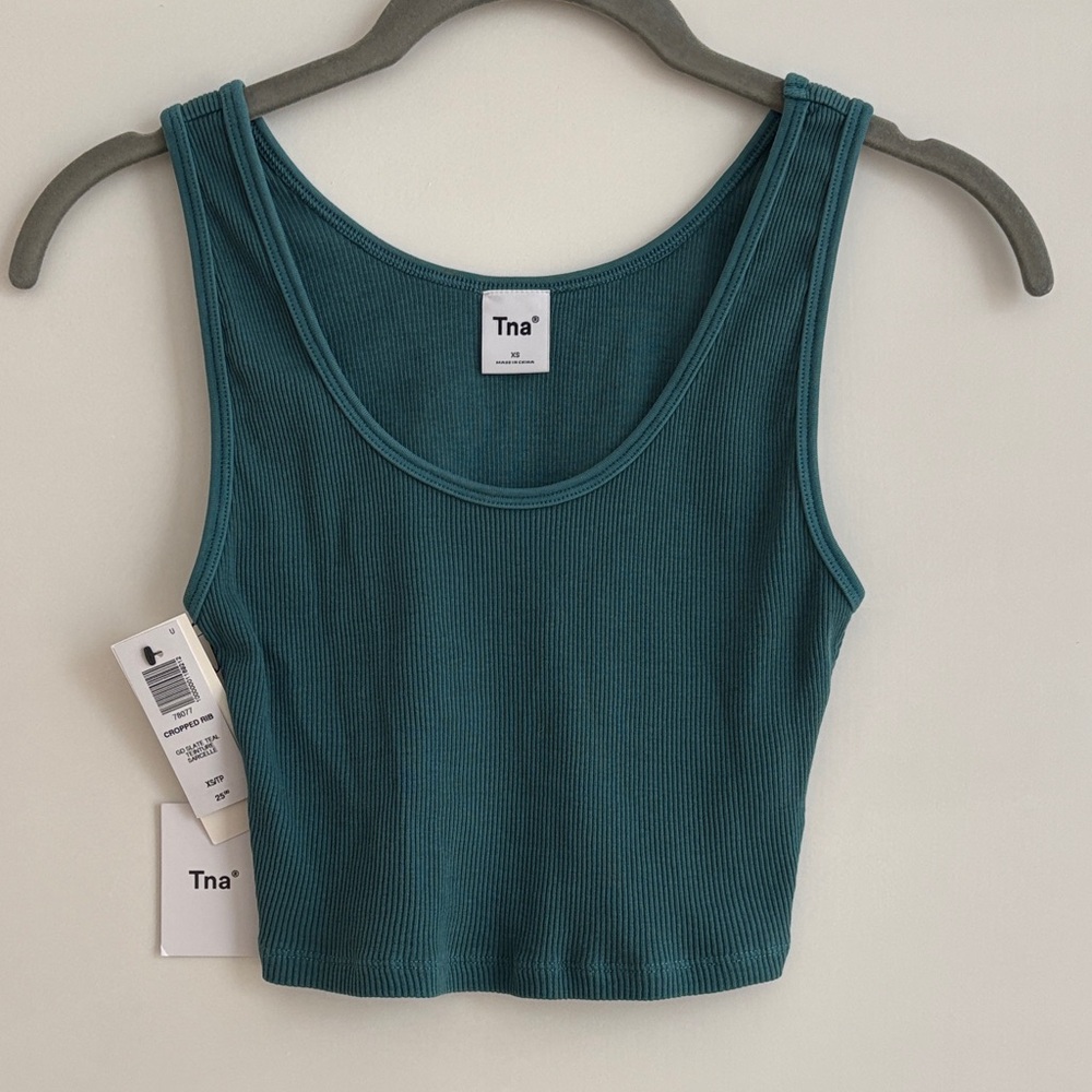 Aritzia Tna Teal Cropped Rib Tank XS